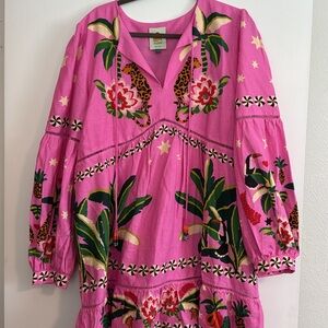 Farm Rio Pink Leopard Embroidered Mini Dress- XL